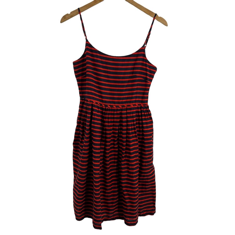 J Crew Red Blue Stripe Linen Blend‎ Sleeveless Dress Size 2